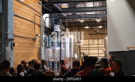 CHICAGO, ILLINOIS, UNITED STATES - Dec 12, 2015: Tour a small brewery in a Chicago suburb Stock Photo