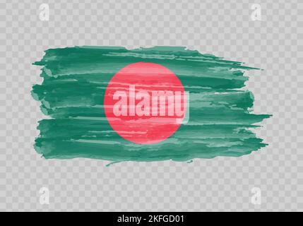 Watercolor painting flag of Bangladesh. Hand drawing brush stroke Stock Vector