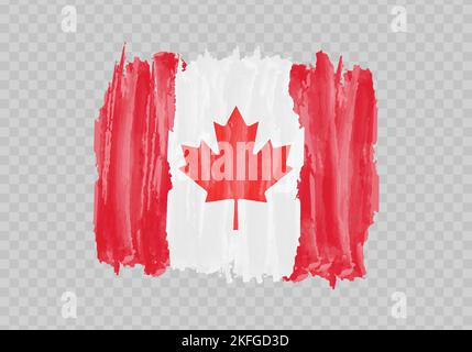 Watercolor painting flag of Canada. Hand drawing brush stroke Stock Vector