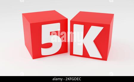 Sign 5k online internet media blog followers 3D render illustration on red cubes Stock Photo