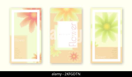 Stylish cute flower posters for any purpose. Soft gentle colors. Flowers with texture are like real. Soft red, orange, yellow, green Stock Vector