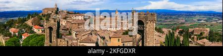 Landmarks of Italy - panorama medieval town Montalcino, famous wine region in Tuscany Stock Photo