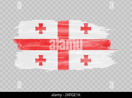 Watercolor painting flag of Georgia. Hand drawing brush stroke Stock Vector