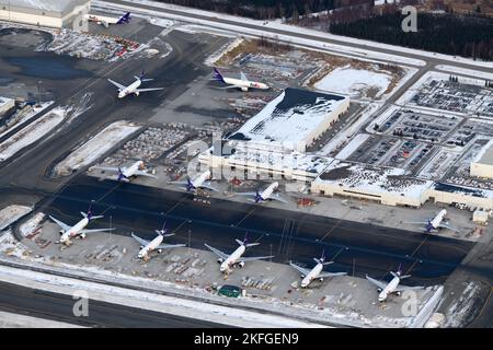 FedEx Cargo Airline Ramp At Anchorage Airport, A Hub For Aircraft Cargo ...