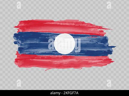 Watercolor painting flag of Laos. Hand drawing brush stroke Stock Vector