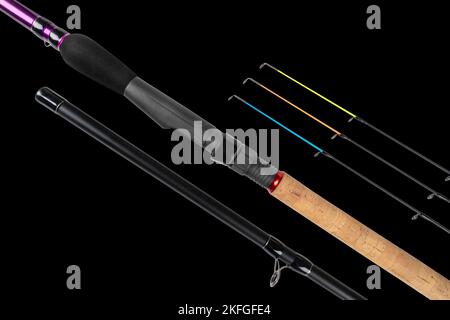 Fishing tackle, feeder close-up on a black background Stock Photo - Alamy