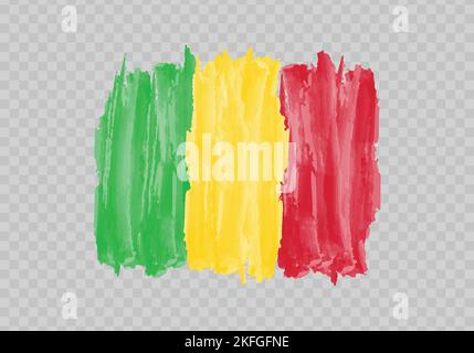 Watercolor painting flag of Mali. Hand drawing brush stroke Stock Vector