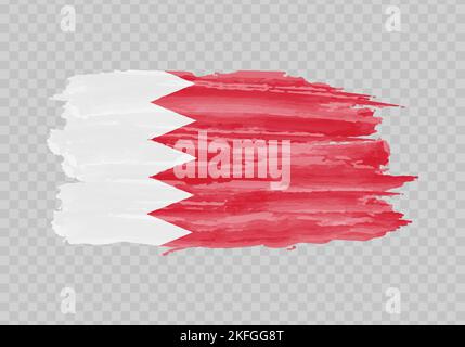 Watercolor painting flag of Bahrain. Hand drawing brush stroke Stock Vector