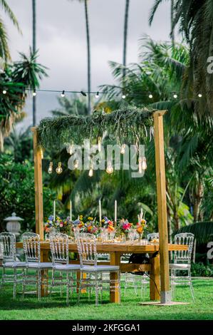 Natural decor of table set for wedding party Stock Photo