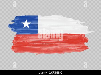 Watercolor painting flag of Chile. Hand drawing brush stroke Stock Vector