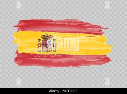 Watercolor painting flag of Spain. Hand drawing brush stroke Stock Vector