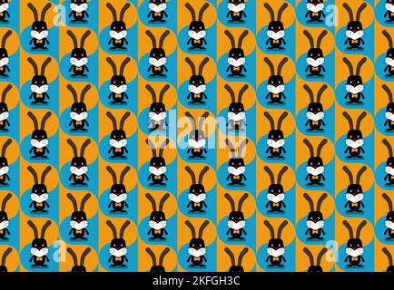 Minimalist seamless pattern with black rabbit, vector clipart Stock Vector