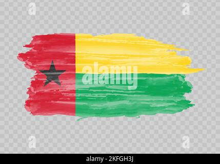 Watercolor painting flag of Guinea-Bissau. Hand drawing brush stroke Stock Vector