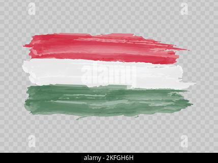 Watercolor painting flag of Hungary. Hand drawing brush stroke Stock Vector