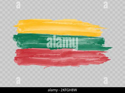 Watercolor painting flag of Lithuania. Hand drawing brush stroke Stock Vector