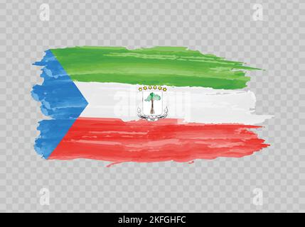 Watercolor painting flag of Equatorial Guinea. Hand drawing brush stroke Stock Vector
