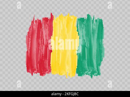 Watercolor painting flag of Guinea. Hand drawing brush stroke Stock Vector