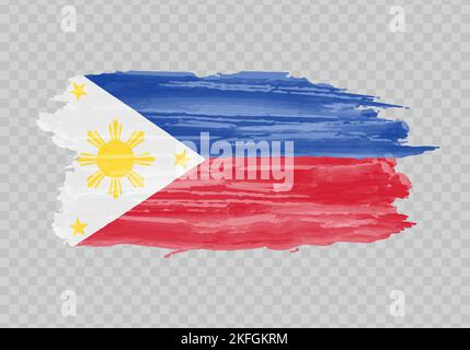 Watercolor painting flag of Philippines. Hand drawing brush stroke Stock Vector