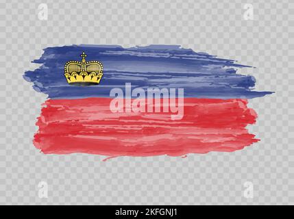 Watercolor painting flag of Liechtenstein. Hand drawing brush stroke Stock Vector