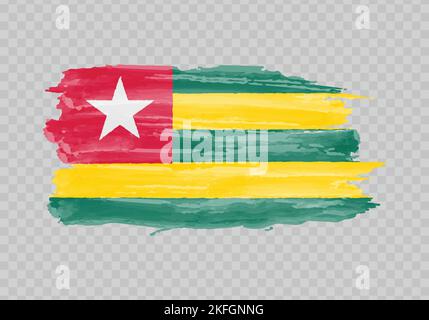 Watercolor painting flag of Togo. Hand drawing brush stroke Stock Vector