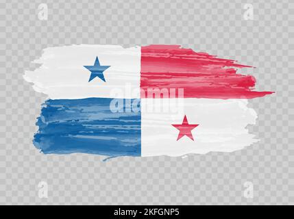 Watercolor painting flag of Panama. Hand drawing brush stroke Stock Vector