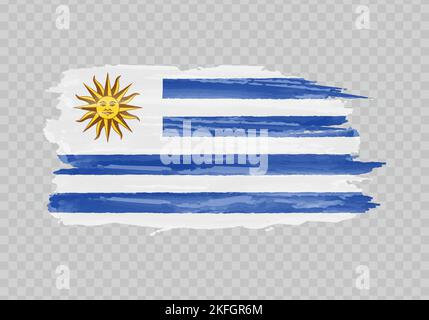 Watercolor painting flag of Uruguay. Hand drawing brush stroke Stock Vector