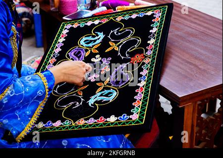 woman in national dress Oriental Turkish embroidery patterns Stock Photo