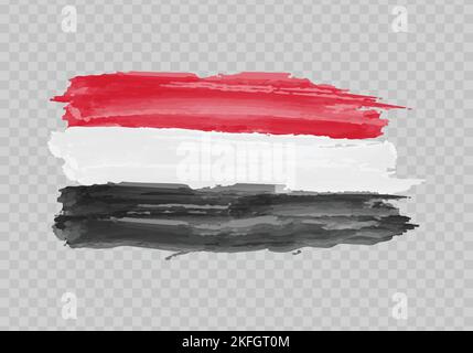 Watercolor painting flag of Yemen. Hand drawing brush stroke Stock Vector
