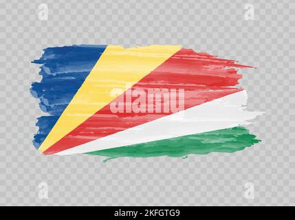 Watercolor painting flag of Seychelles. Hand drawing brush stroke Stock Vector