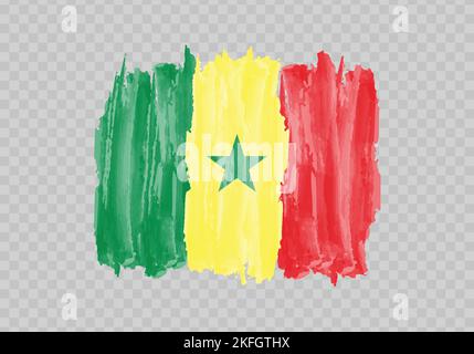 Watercolor painting flag of Senegal. Hand drawing brush stroke Stock Vector