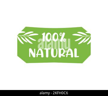 100 natural organic stamp food badge logo design. Natural ingredients product icon, green organic bio. 100 percent only natural ingredients. Stock Vector