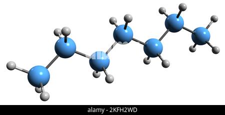 3D image of Heptane skeletal formula - molecular chemical structure of  straight-chain alkane Septane isolated on white background Stock Photo