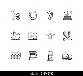 Farming and country life - modern colorful line design style icons Stock Vector