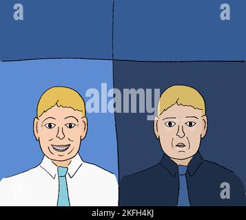 Reaction meme template for social media sharing. Smiling office man and  displeased serious face reaction Stock Vector Image & Art - Alamy