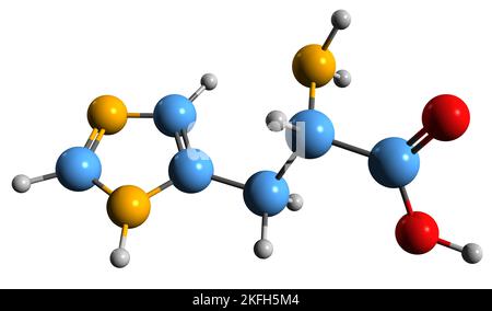 3D image of Histidine skeletal formula - molecular chemical structure of essential amino acid isolated on white background Stock Photo