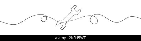 Wrench in continuous line drawing style. Line art of wrench icon. Vector illustration. Abstract background Stock Vector