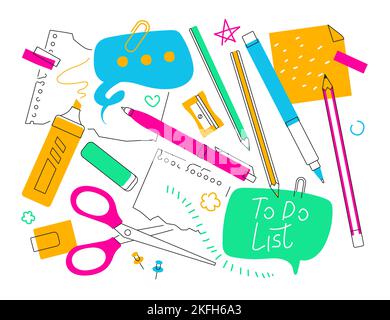 Stationery for education and office work - flat design style illustration Stock Vector