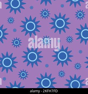 Blue stylized stars on purple background. Christmas and new year seamless pattern. Stock Vector