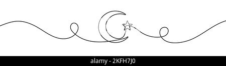 Turkish flag in continuous line drawing style. Line art of the moon with a star. Vector illustration. Abstract background Stock Vector