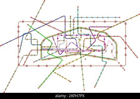 public transport plan, subway, busses, tram map of a large city,fictional vector art, public transport mock up free copy space, Stock Vector