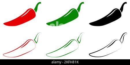 Spicy chili pepper icon set. Vector illustration isolated on white background Stock Vector