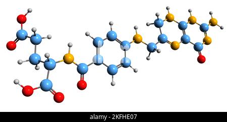 3D image of Dihydrofolic acid skeletal formula - molecular chemical structure of vitamin B9 derivative isolated on white background Stock Photo