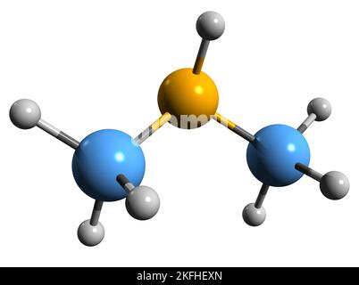 3D image of Dimethylamine skeletal formula - molecular chemical structure of  secondary amine N-Methylmethanamine isolated on white background Stock Photo