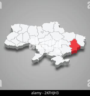 Donetsk Oblast. Region location within Ukraine 3d isometric map Stock Vector