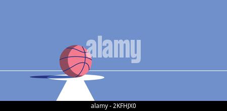 Basketball ball standing on white line on blue background Stock Vector