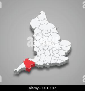 Devon county location within England 3d isometric map Stock Vector