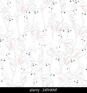 Seamless vector pattern in the form of a crowd of white rabbits. Stock Vector