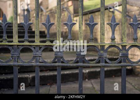 Wrought iron metal railing with fancy pattern Stock Photo - Alamy