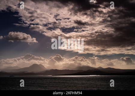 The mountains of the Isle of Skye in silhouette, Scotland Stock Photo