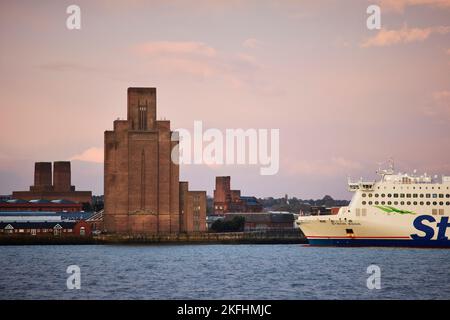 Pacific Road Birkenhead Tunnel Air Vent and Belfast ferry Stock Photo